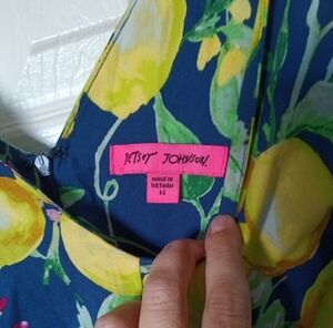 Betsey Johnson Navy Yellow Green Lemon Print Dress